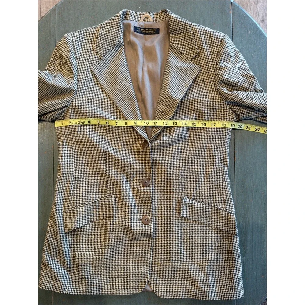 Brooks Brothers Houndstooth Wool Blazer Jacket Made USA Vintage 90s 40R See Desc